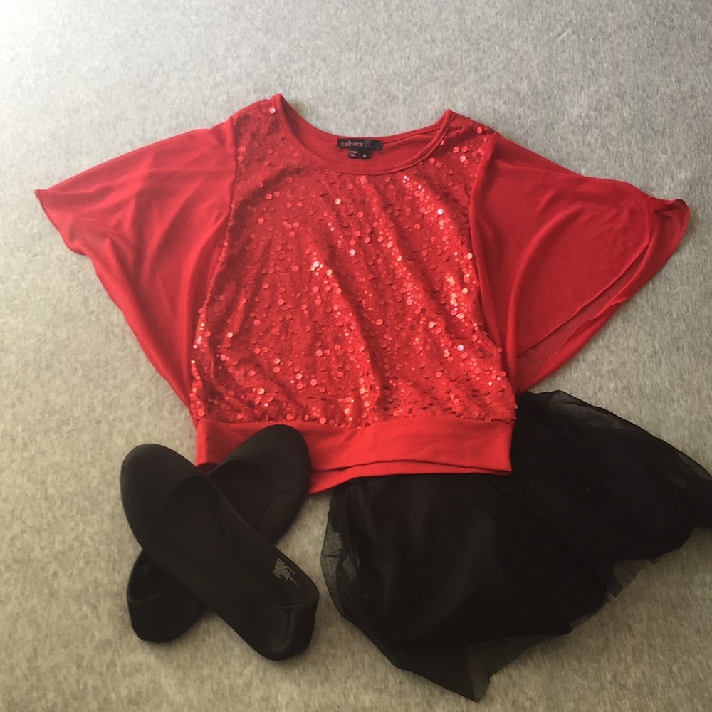 Red Flutter Sleeve Sequined Shirt